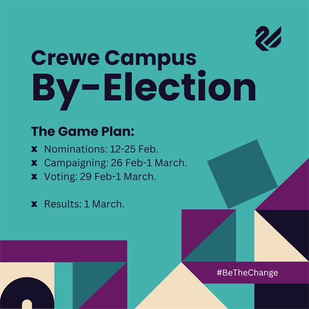 Welcome to The University of Buckingham Students' Union Crewe Campus By-Election! It's your chance to take control of the student experience at the University of Buckingham Crewe Campus. #BeTheChange